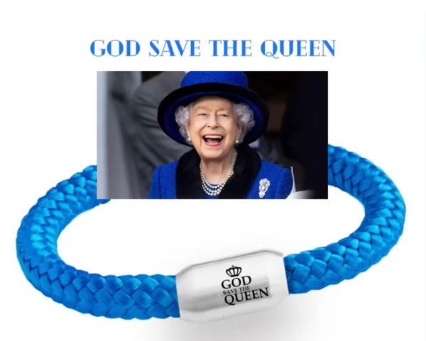 God Safe The Queen. Gravur .Royal Blau -Armband. 8mm Edelstahl