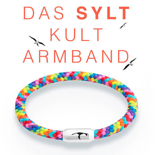 Das Sylt Segeltau-Armband, 6 mm, Sylt Gravur, Magnetverschluss, Colorful, Rainbow