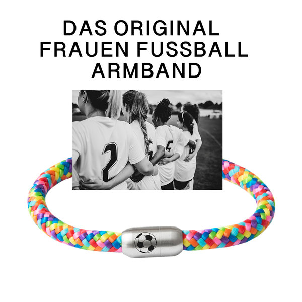 Frauenfußball, Segeltau-Armband, Gravur, 6 mm, Edelstahl-Magnetverschluss, Womenstyle,  Colorful,